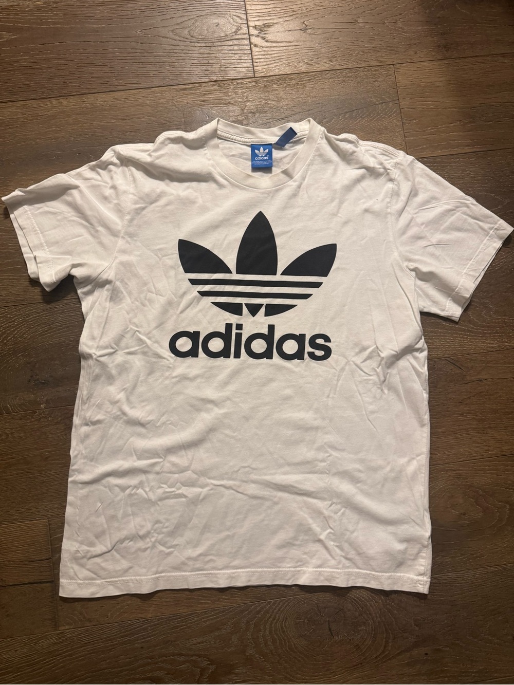 adidas White Tee with Black Trefoil Logo